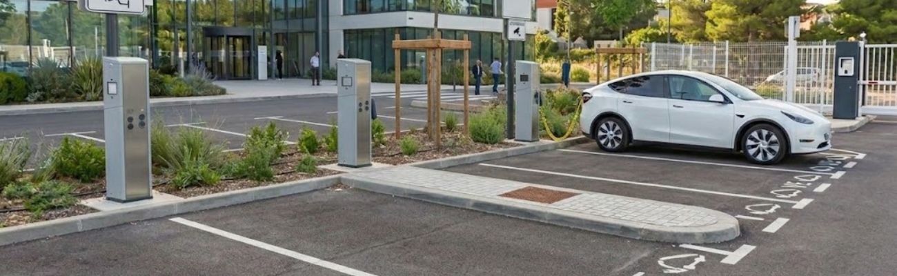 parking d'entreprise avec stationnements pour voiture électrique